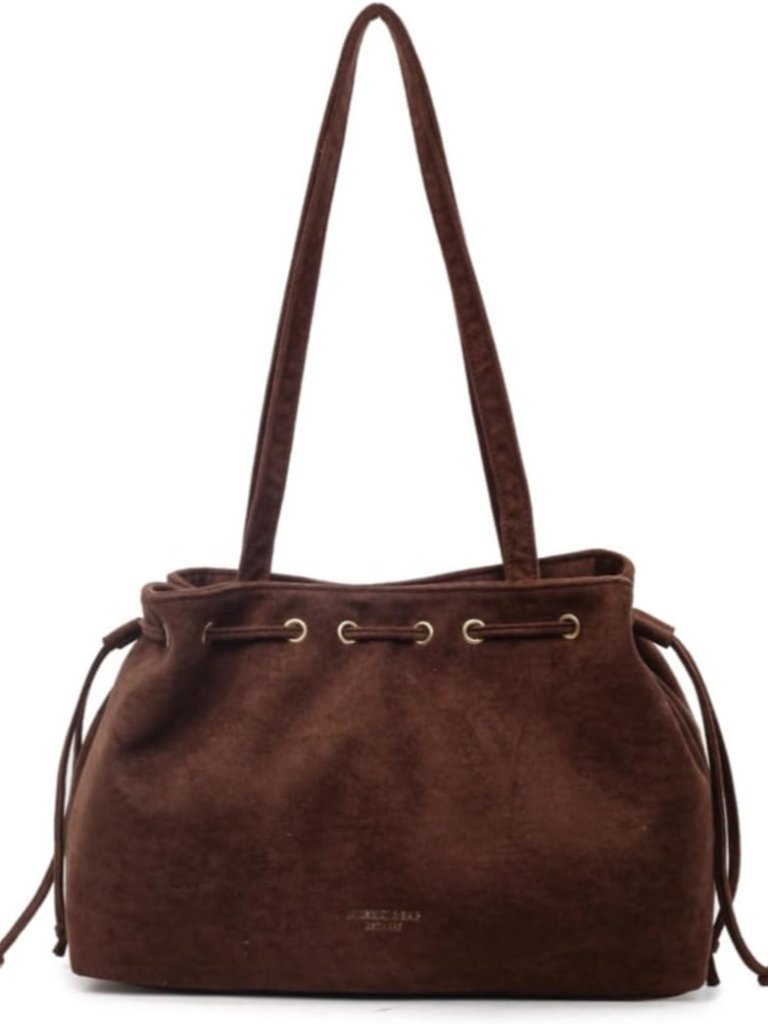 Retro Suede Bucket Purse Causal Travel College Crossbody Bag Drawstring Handbag